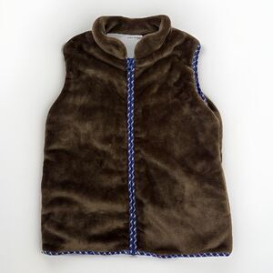 Eyelet & Ivy Vest Boys Size 7 Zip Up Fur Blue Checkered Lining Brown
